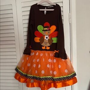 Festive Turkey Dress for Kids - Brown and Orange